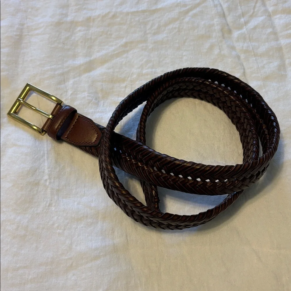 Brown Braided Leather Belt with Gold Buckle